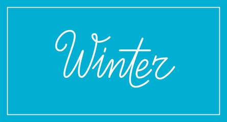 White winter vector logo design isolated on blue background. Winter typography and lettering for winter time seasonal decor, text for banner, poster, card, header. Vector illustration. EPS