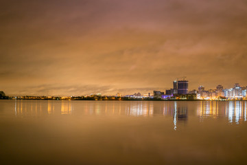 Fototapeta premium Minsk at night in reflection