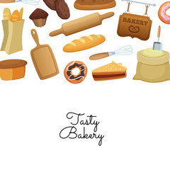 Vector cartoon bakery background illustration web banner or poster with text