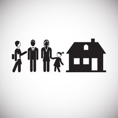 Real estate agent deal with family on white background icon