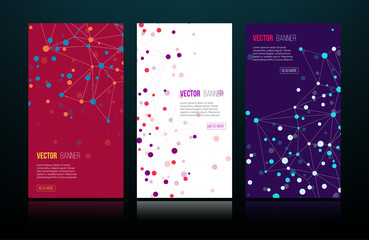 Web banners with dots connected by lines. Social network concept. Vector illustration.