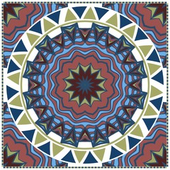 Template print for Sofa Square Pillow. Floral Geometric Pattern with hand-drawing Mandala. illustration. For fabric, textile, bandana, scarg, carpet print