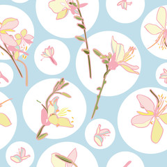 Fototapeta na wymiar Japan inspired floral seamless vector pattern with dot and lily. Surface pattern design.