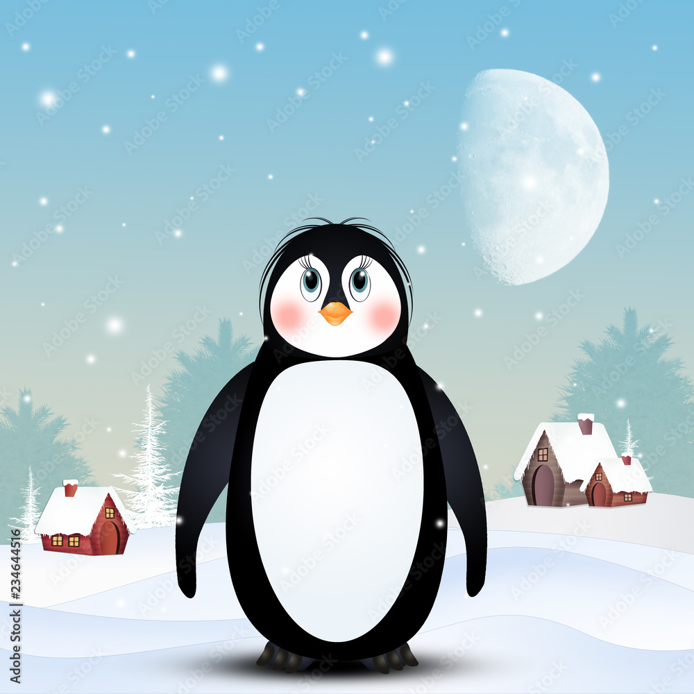 Wall mural illustration of penguin in winter