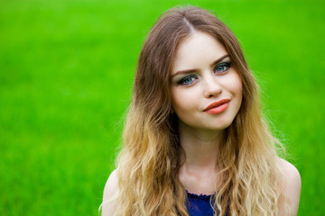 Portrait close up of young happy beautiful woman