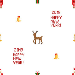 Colorful Pixel Pattern with Christmas Elements. Atcade games style