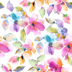 Seamless floral pattern. Watercolor flowers background. Colorful flowers. 