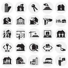 Real estate and mortgage set on circles background icons