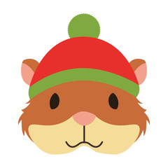 cute hamster with warm hat christmas