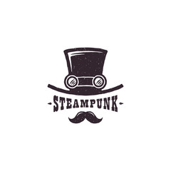 Retro steampunk black hat and moustages. Vintage logo