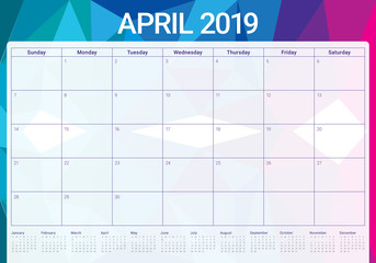 April 2019 desk calendar vector illustration