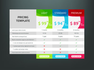 Fototapeta na wymiar Web pricing table design for business .Vector illustration.
