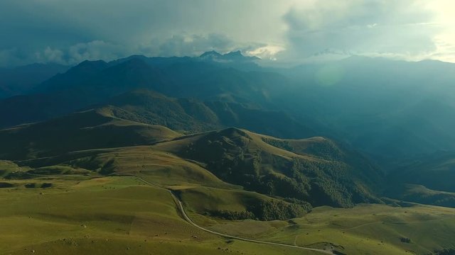 Aerial landscape view of Caucasus mountains near mount Elbrus - the highest peak in Europe