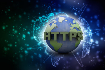 3d rendering https sign on globe

