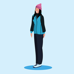 woman standing pose happy girl wearing ski suit female cartoon character full length flat