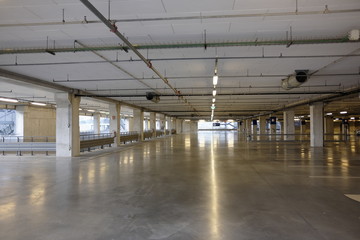 empty parking and covered shopping center