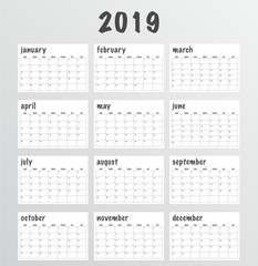 Calendar for year 2019