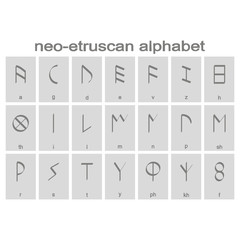 Set of monochrome icons with  Etruscan alphabet for your design