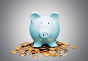 Hand putting coin in piggy bank