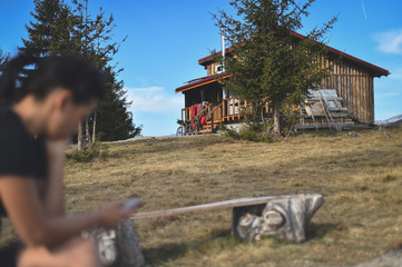 Mountain refuge in autumn scenery