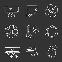 Air conditioning chalk icons set