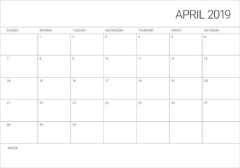 April 2019 desk calendar vector illustration