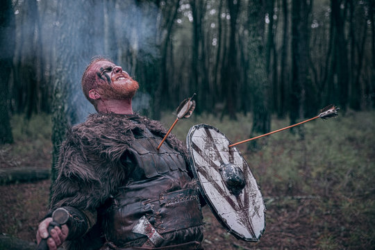 fierce viking warrior wounded in battle