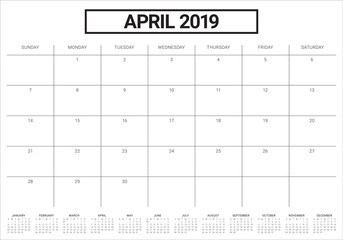 April 2019 desk calendar vector illustration