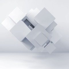 3d random structure of cubes in empty room