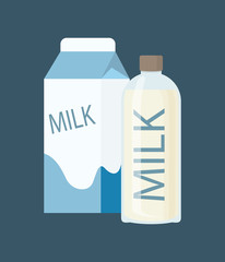 Milk Carton Package and Bottle Vector Illustration