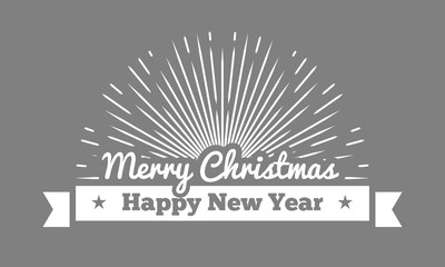 Merry Christmas decorative ribbon with sunburst and typography design. Vector illustration