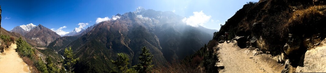 The majestic mountains of Nepal. Rivers and forests. Sunny 
