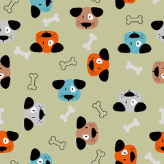 Seamless colorful childish pattern with cute dogs.