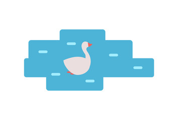 Swan Swimming in Pond Cartoon Icon Vector Emblem