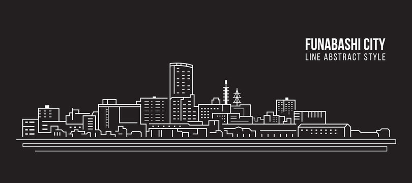 Cityscape Building Line art Vector Illustration design - Funabashi city