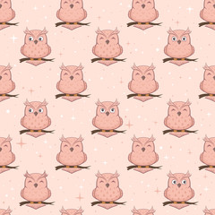 Pink Seamless Background with Owls