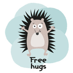 Hand drawn funny hedgehog. Vector illustration.