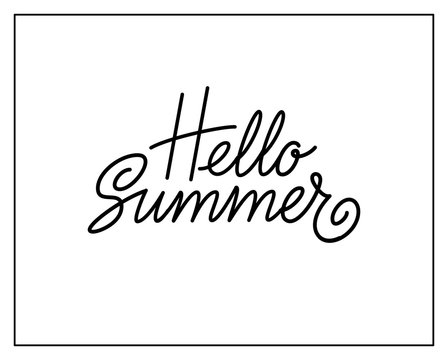 Hello summer vector logo design isolated on white background. Hello summer typography and lettering for summertime seasonal decor, text for banner, poster, card, header. Vector illustration. EPS10