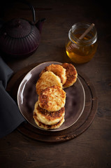 Russian fried quark pancakes syrnyky or tvorozhniki