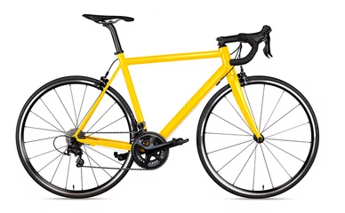 Zelfklevend Fotobehang Fietsen geel zwart race sport racefiets fiets racer geïsoleerd