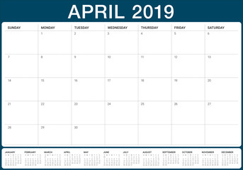 April 2019 desk calendar vector illustration