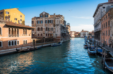 Fototapeta na wymiar Venezia in una tipico scorcio di giorno con barche e gondole