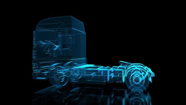 Euro Truck. Black and blue shine Formation of Model Big Truck 360 Degree Rotating.