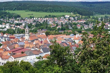 Fototapeta premium Stadt Tuttlingen von der Ruine Honberg im Sommer