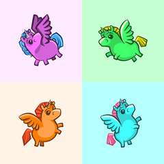 Vector image of a unicorn with wings in a children's style