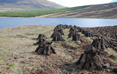 Peat fields,  traditional source of energy and fuel , in Donegal Ireland
