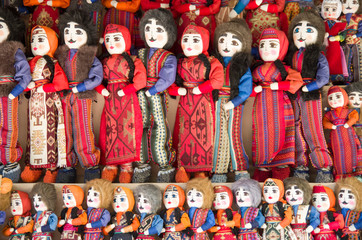 Fototapeta na wymiar Colorful armenian dolls in national costumes