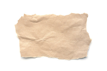 Ripped vintage paper background. Torn brown paper on white.