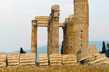 Athens /Greece - June 2010: Temple of Olympian Zeus with the collapsed column
