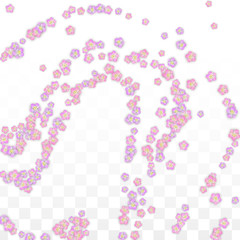 Blue Vector Realistic Blue Petals Falling on Transparent Background.  Spring Romantic Flowers Illustration. Flying Petals. Sakura Spa Design. Blossom Confetti. Design Elements for Wedding Decoration.